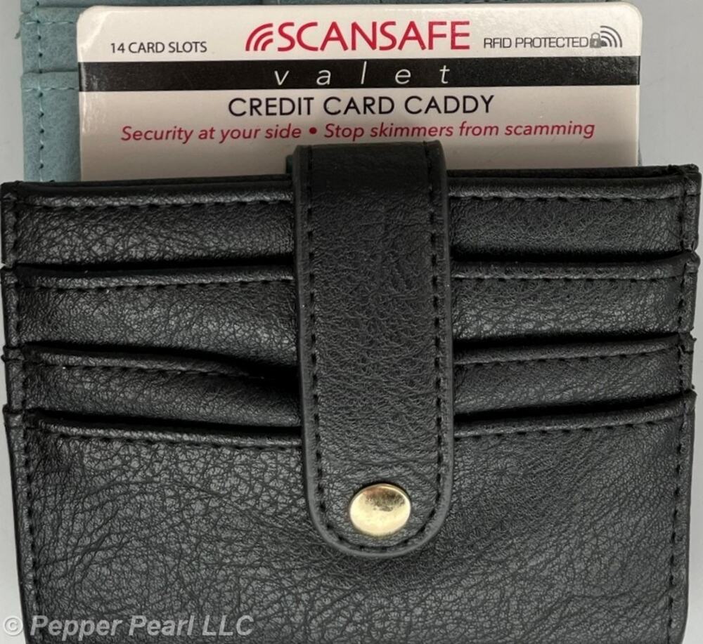 ScanSafe Valet Credit Card Caddy Black RFID Protection Wallet 14 Slots